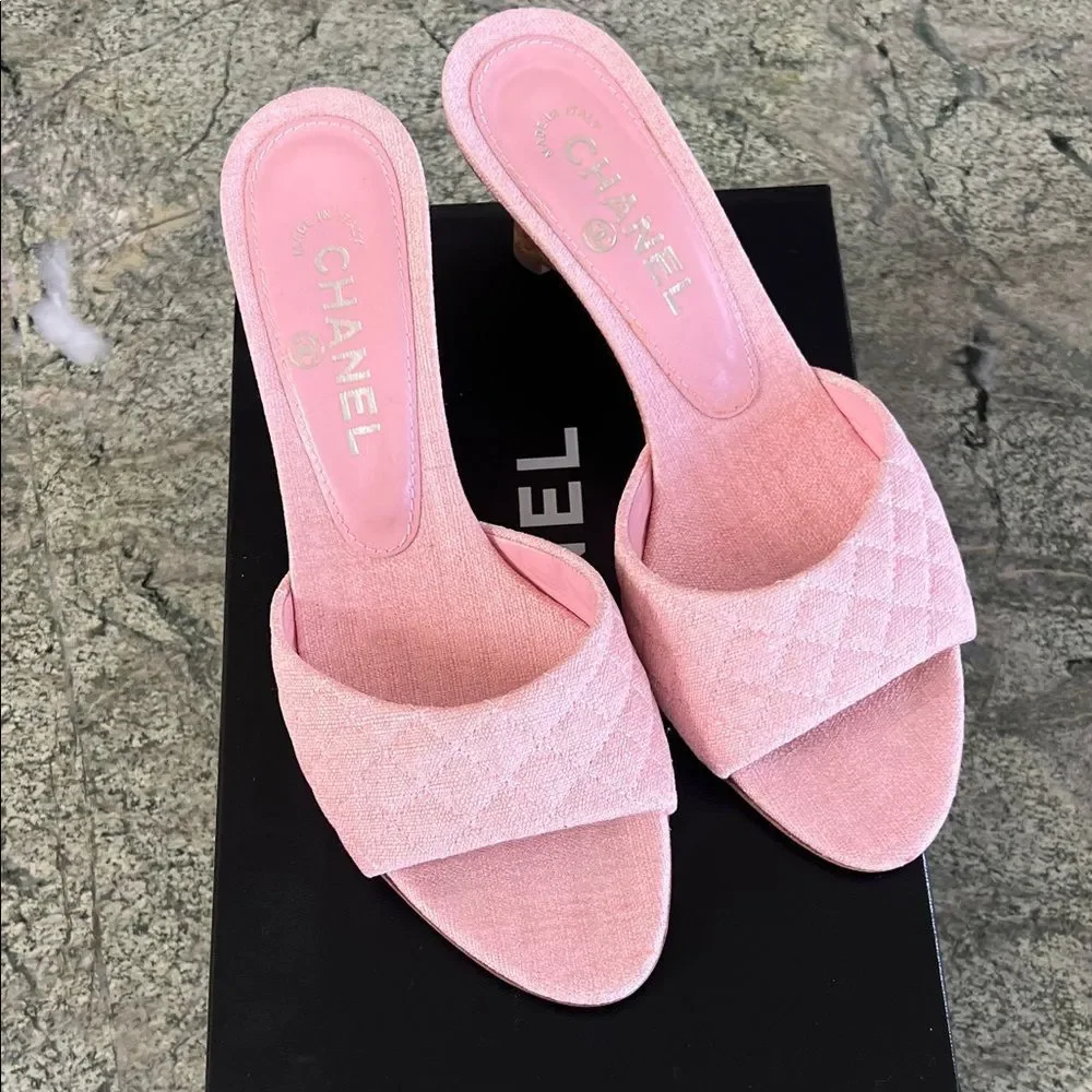 Chanel Light Pink Quilted Wedges